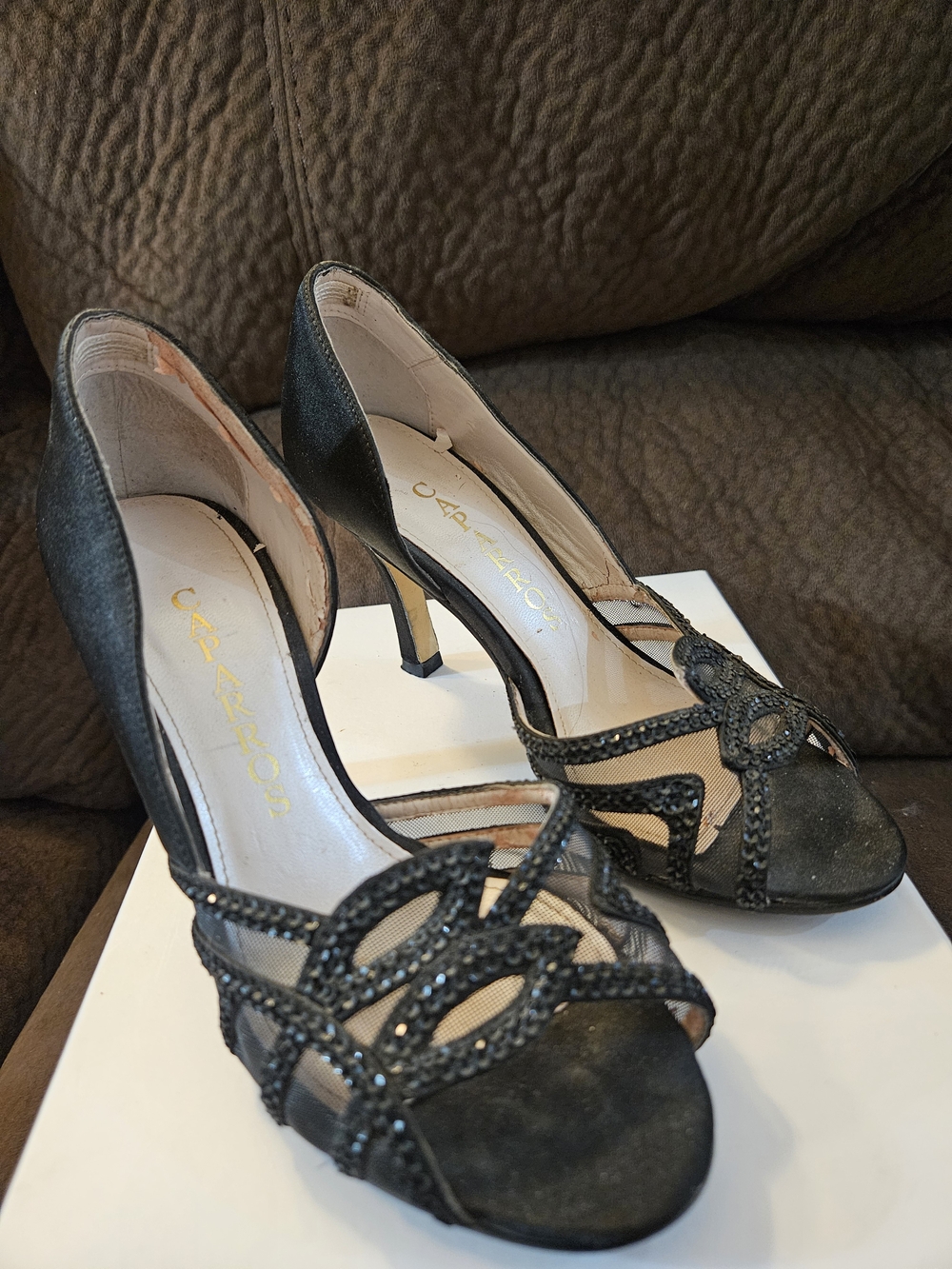 Caparros Black Open-Toe Rhinestone Accent Heels - Picture 3 of 5